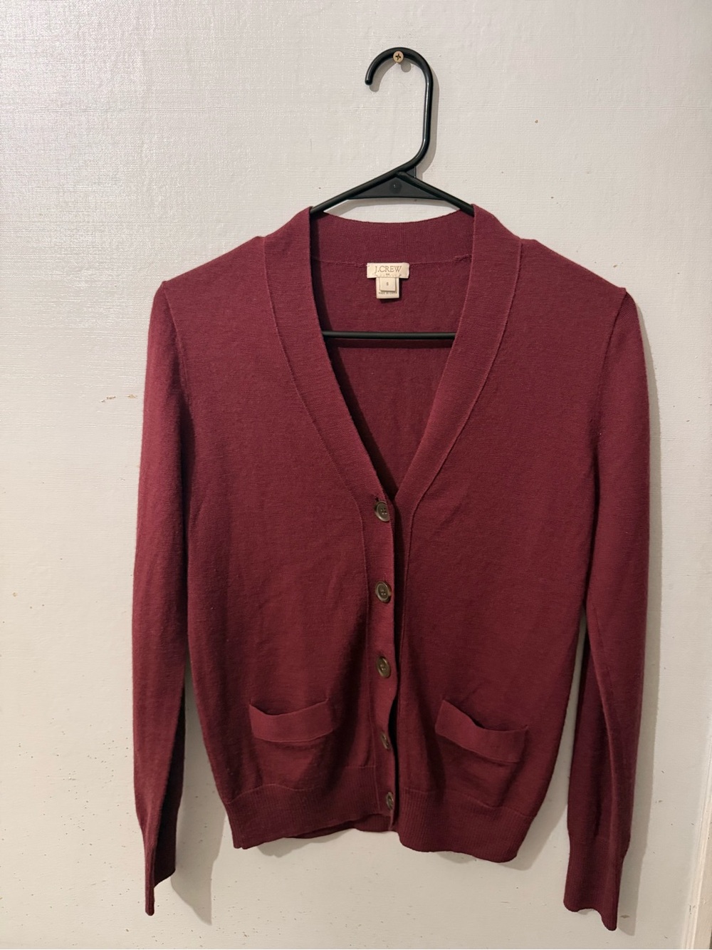 J. Crew Women's Deep Burgundy V-Neck Button Cardigan